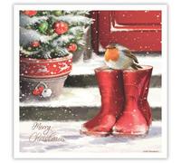 Tracks Publising Lot de 5 cartes de Noël caritatives - Rouge-gorge et bottes en caoutchouc dans la neige - Finition aluminium - Lot de cartes de Noël festives - Au profit de Rainbow Trust