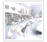 Tracks Publising Lot de 5 cartes de Noël caritatives - Scène d'oies et village enneigé - Finition aluminium - Cartes de Noël festives - Au profit de Rainbow Trust