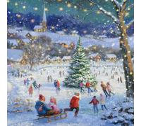 Tracks Publising Lot de 5 cartes de Noël caritatives - Scène traditionnelle de patinage sur glace - Finition aluminium - Cartes de Noël festives - Au profit de Rainbow Trust
