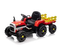 Tracteur 12 V, 3 vitesses, avec remorque amovible et télécommande 2,4 G, pour enfants, avec lumières LED, musique, klaxon et fonctions USB, convient aux enfants à partir de 3 ans, rouge