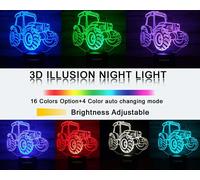 Tracteur 3d Illusion Veilleuse Jouets,Décor De Maison Led Lampe De Chevet Table,Tactile & Télécommander 16 Couleurs,Cadeau D'anniversaire De Noël Pour Filles Garçons Enfants Amis Et Famille