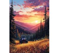 Tracteur 5D Diamond Painting Adulte Grand Format Coucher De Soleil, Diamond Painting Kit Broderie Tableau Diamant Adulte Complet Carré, Diamant Point de Croix Peinture, Cadeau Femme 30x40cm L-2E16O