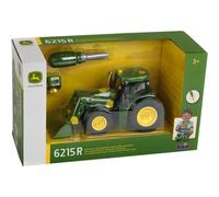 Tracteur à monter KLEIN John Deere 6215R 1/24 Chargeur frontal contrepoids 3977 Vert et jaune, 28 pièces avec tournevis
