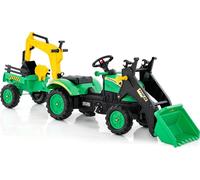 Tracteur à pédales COSTWAY, Tracteur pour enfants avec remorque amovible & pelle de creusement, Tractopelle supportant une charge maximale de 35 kg, Pelleteuse assise pour enfants de 3 à 6 ans (Vert)