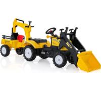 Tracteur à pédales COSTWAY, Tracteur pour enfants avec remorque détachable & pelle de creusement, Tractopelle supportant une charge maximale de 35 kg, Pelleteuse assise pour enfants de 3 à 6 ans (jaun