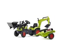 Tracteur à pédales FALK Arion 410 avec pelle, excavatrice et remorque multicolore