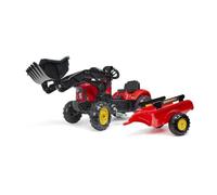 Tracteur à pédales FALK SuperCharger avec chargeur frontal articulé et remorque amovible Rouge