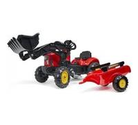 Tracteur A Pédales Supercharger Rouge Avec Pelle Frontale Articulée Et Remorque - Falk