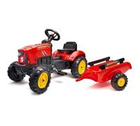 FALK - Tracteur à pédales Supercharger rouge avec capot ouvrant et remorque