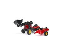 Falk Toys Tracteur à pédales Supercharger – pelle frontale articulée et remorque – Rouge