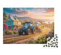 Tracteur Agricole Puzzle 1000 Pièces Papier pour Adultes Paysage Campagne Coucher de Soleil Puzzle en Famille Détente Décoration Cadeau 38x26cm/1000pcs