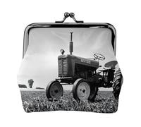 Tracteur Agriculture Tranquil Print Double Fermoir Cadre Métal Cuir Kiss Lock Pochette à monnaie Portefeuille pour femme avec clés, petit sac à main, Noir , Taille unique