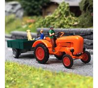 Tracteur Allgaier A 111 L + remorque, orange et vert - BUSCH 50052 - HO 1/87