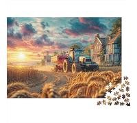 Tracteur au Champ Puzzle 1000 Pièces Très Bonne Qualité Senior Coucher Soleil Cadeau Fin D'année Activité Solo Impression Nette Carton Résistant 38x26cm/1000pcs
