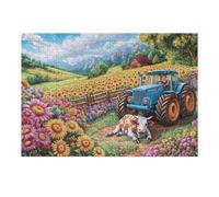 Tracteur Bleu Champ de Fleurs 300 Pièces Puzzle Adolescent en Carton Rigide Difficulté Moyenne Activité Éducative Voyage Déplacement Cadeau Anniversaire Petit Prix 300 PCS