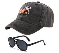 Tracteur Casquette de Baseball pour Enfant, 2PCS Chapeau de Soleil et Lunettes de Soleil Casquette de Camionneur Vintage Réglable Chapeau Visière Animé Cap Broderie de Baseball pour Enfant (Noir)