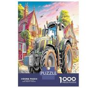Tracteur dans Le Village 1000 Pièces Scène Rurale de Dessin animé Puzzle Défi Jouet Jeu Familial Décoration D'intérieur Adultes Et Enfants À Partir Art Mural Cadeau 70x50cm/1000pcs