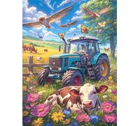 Tracteur dans Une Ferme Florale 300 Pièces Puzzle Expert Confirmé en Carton sans Déformation Faune et Flore Très Difficile Décoration Murale Collection Cadeau Fête des Pères Premium 300 PCS