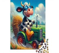 Tracteur de Conduite de Vache de Dessin animé 1000 Pièce S Carton Robuste Puzzle Classique pour Adultes Enfants Impossible Défiant Décompression Décoration Murale 38x26cm/1000pcs