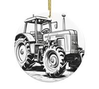 Tracteur de dessin animé 1 impression décorations de Noël Père Noël arbre de Noël en céramique rond à suspendre cadeaux souvenirs vacances