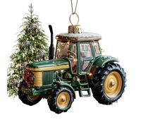 Tracteur de Noël pour arbre - Pendentifs en acrylique pour arbres de Noël - Décoration plate en deux dimensions - Souvenir pour café, restaurant, chambre, rebord de fenêtre, etc