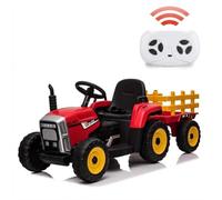 Tracteur électrique 12 v pour Enfants avec Remorque, Voiture électrique Enfant avec Télécommande, Klaxon Réaliste Et Feux LED/Boîte De Vitesses 2+1/Lecteur MP3/USB pour Enfants De 3 à 6 Ans