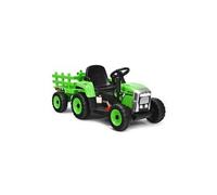 Costway 12 V Tracteur Electrique Enfants Avec Remorque, Télécommande 2,4g, 3 Vitesses, Led, Musique, Klaxon, Usb Et Bluetooth, Vert