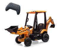 Tracteur Électrique Enfant 12V 4 en 1, Véhicule De Chantier Bulldozer Pelleteuse, Télécommande, Tente Amovible, Roues EVA, Sécurité, Cadeau pour Garçons Et Filles