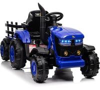 Tracteur Électrique Enfant 12V avec Remorque Amovible,Voiture électrique Enfant avec Télécommande Parentale,Musique,Phares LED,Klaxon,2X35W Moteurs,Véhicule Tout-Terrain pour Enfant 3-8 Ans(Bleu)