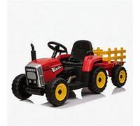 Tracteur électrique enfant 12V avec remorque - Télécommande parentale, LED, musique, USB - De 3 à 8 ans - Rouge