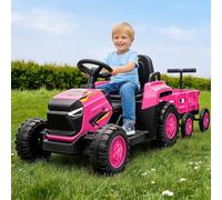 Tracteur Electrique Enfant 12V Petit Fermier Toute Vitesse avec Remorque | Amovible Telecommande Parentale 3 a 8 km Deux Moteurs Pneus Tout Terrain LED Musique Ceinture Des 3 Ans Pour Gazon Et Gravier