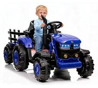 Tracteur électrique Enfant avec Remorque Amovible, 12 v Voiture électrique à 6 Roues avec Télécommande, 2 Moteurs De 35 w Chacun, Musique, 3 Vitesses, 7 LED, pour Les Enfants De 3 à 8 Ans
