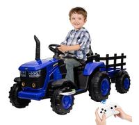 Tracteur Électrique Enfants 12V avec Remorque 35W, Voiture Électrique pour Enfant avec Télécommande, Lecteur MP3/USB, Phares LED, pour Enfants 3 Ans+ (Blue)