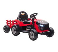 Tracteur électrique enfants - AIYAPLAY - remorque amovible - télécommande 2,4G - PP et métal - 139x58x55cm - rouge
