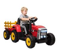 HOMCOM Tracteur électrique avec remorque Amovible, Voiture électrique Enfants de 3 à 6 Ans avec télécommande MP3 Musique Affichage lumières et Ceinture de sécurité, 12V 3-6 km/h, Rouge