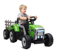 HOMCOM Tracteur électrique avec remorque Amovible, Voiture électrique Enfants de 3 à 6 Ans avec télécommande MP3 Musique Affichage lumières et Ceinture de sécurité, 12V 3-6 km/h, Vert