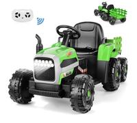 Tracteur Electrique pour Enfants 3 ans a 8 ans - CAROMA - 12V 7AH - MP3/AUX/USB - 3 Vitesses - Télécommande - Double moteur - Vert