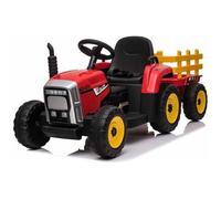 Tracteur électrique WORKERS avec remorque, rouge, traction arrière, batterie 12V, roues Plastique, siège large, télécommande 2,4