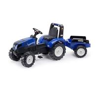 Falk Tracteur à pédales New Holland avec remorque-Dès 3 ans-Fabriqué en France-Volant directionnel avec klaxon-Siège ajustable-3090B, 3090B, Bleu
