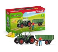 Tracteur et remorque, Coffre schleich avec 1 tracteur, 1 rremorque, 1 figurine humaine articulée, 1 figurine chien, pour enfants