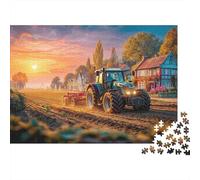 Tracteur labourant Le Champ, Coffret Puzzle en Papier, Style Paysage de Coucher de Soleil Rural, Cadeau d’Anniversaire pour entraînement cérébral, 52x38cm/1000 pièces
