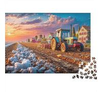 Tracteur labourant Le Champ, Puzzle DIY en Papier de qualité, Paysage de Coucher de Soleil Rural, pour Enfants 12 Ans et Plus, Petit Cadeau Amusant, 52x38cm/1000 pièces