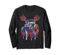 Tracteur Patriotique USA Drapeau Design Farmer Pitchfork Drip Manche Longue