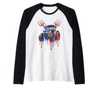 Tracteur Patriotique USA Drapeau Design Farmer Pitchfork Drip Manche Raglan