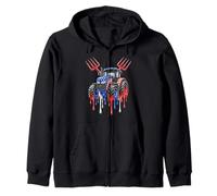 Tracteur Patriotique USA Drapeau Design Farmer Pitchfork Drip Sweat à Capuche
