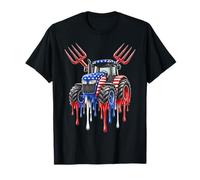 Tracteur Patriotique USA Drapeau Design Farmer Pitchfork Drip T-Shirt