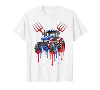 Tracteur Patriotique USA Drapeau Design Farmer Pitchfork Drip T-Shirt