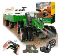 Tracteur RC Télécommandé Jouet à partir de 2 3 4 5ans, (Pack, set complet), Vache, Mouton et Botte de foin, Tracteur avec remorque