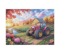 Tracteur Rouge Campagne Coucher de Soleil 500 Pieces Casse-tête Collectionneur en Carton sans Déformation Très Difficile Motif Complexe Décoration Murale Cadeau Noël Premium 500 PCS