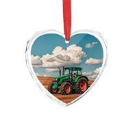 Tracteur sous nuages bleus et blancs - Décoration de Noël en forme de cœur en verre - 8,9 x 7,5 cm - Décoration à suspendre pour mariage, Saint-Valentin, festival